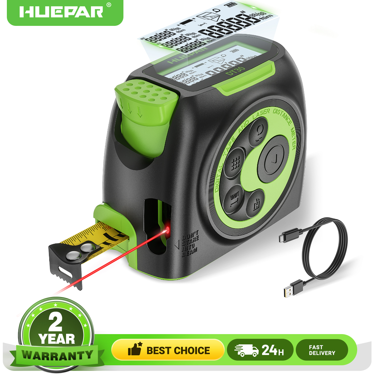 Industrial Laser Tape Measure - Huepar Digital 60M 197ft Laser Measuring