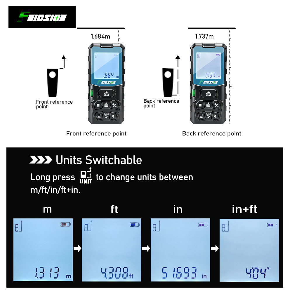 FEIDSIDE 50M/120M Handheld Las - Industrial Laser Tape Measure 评论和价格